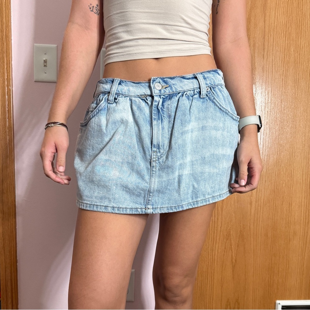 We The Free Sky Blue Denim Mini Skirt